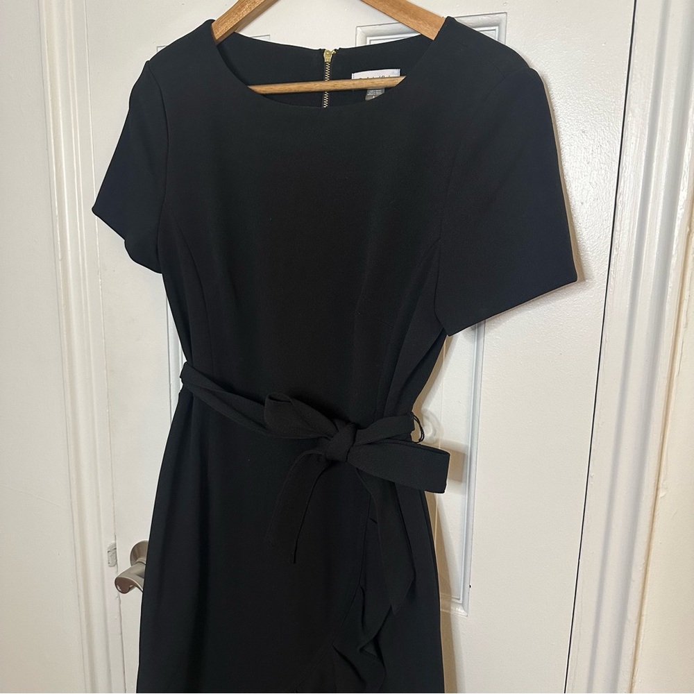 Calvin Klein Faux Wrap Dress Ruffle Hem Boat Neck Short Sleeve Office Workwear 8 - Picture 4 of 9